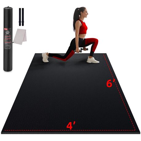 Large Exercise Mat for Home Workout,12‘x6’/10'x6'/9'x6'/8'x6'/7'x5'/6'x4' (7mm)