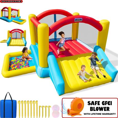 Sportspower Inflatable Bounce House with Slide & Ball Pit, Kids Bouncer with