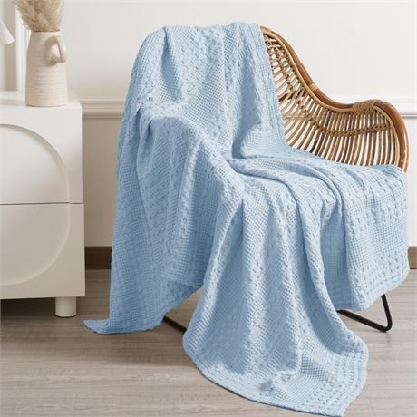 PHF 100% Cotton Waffle Weave Throw Blanket - Lightweight Washed Cotton Throw