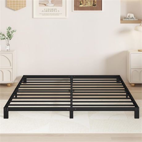 Queen Size Bed Frame 5 Inch Heavy Duty Metal Platform Low Profile Bed Frame No