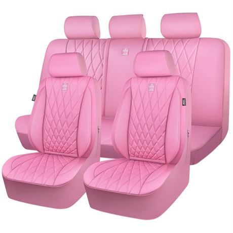 CAR PASS 5 Seats Piping Luxury Leather Seat Covers Full Set, Anti-Slip