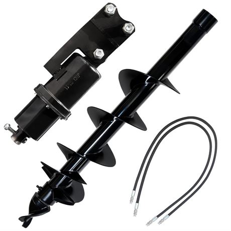 MMS 8"/200mm Auger Drill Mini Excavator Attachment with 2pcs Hydraulic Hoses,