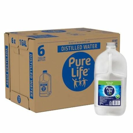 Pure Life Distilled Water, 1 Gallon, Plastic Bottled Water (6 Pack)