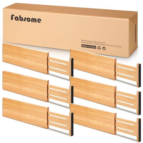 Fabsome Dresser Drawer Organizers 6 Pack, 4.65'' High Adjustable from 17-22‘’