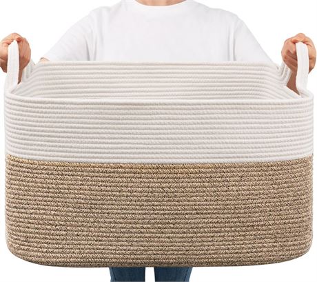 Goodpick Large Woven Blanket Basket, 21.6" x 14.9" x 11.8" Storage Baskets for