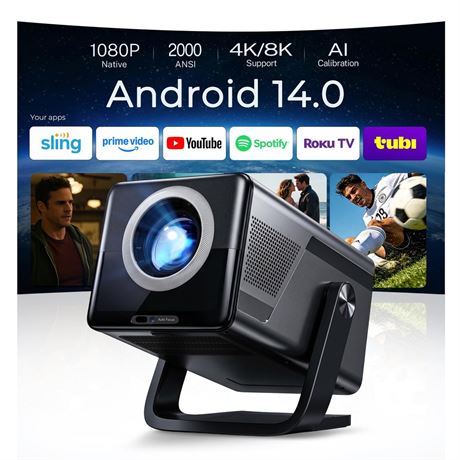 [2000 ANSI Daylight Visible] Native 1080P Smart Video Projector 4K 8K Input,