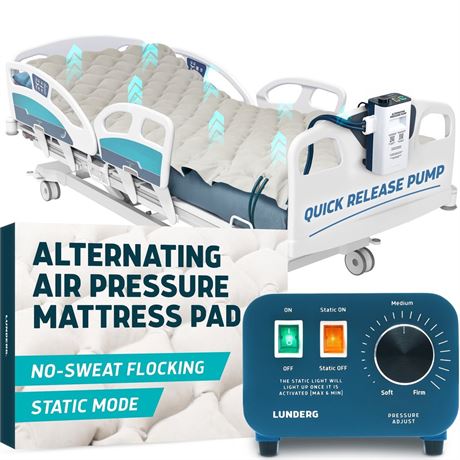 Lunderg Alternating Air Pressure Mattress Pad - with Flock-Tech & Static Mode -
