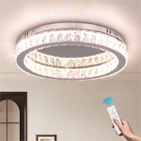 Fintonglan 17.7" Dimmable Crystal LED Ceiling Light Fixtures Modern Round