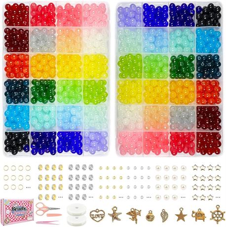 1400 Pcs 8mm Glass Beads Bracelet Making Kit, 24 Colors Crystal Beads for