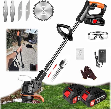 Stringless Weed Trimmer,Rechargeable Electric Cordless Weed Wacker 21vbattery