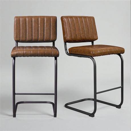 Art Leon Faux Leather Counter Height Barstool with Metal Frame, Set of 2