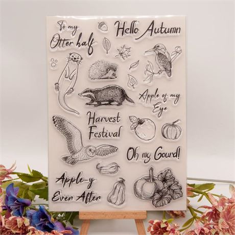 Autumn Harvest Clear Stamps Hello Autumn Animal Fruit Paper Craft Ink