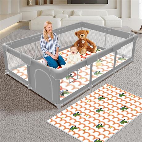 Baby Playpen with Mat 74x50 inch, Playpen for Babies and Toddlers, Baby Play