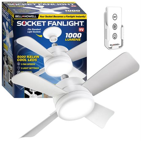 Bell + Howell Socket Breeze Fan Light 4 Blades 1000 Lumens Light 15" White