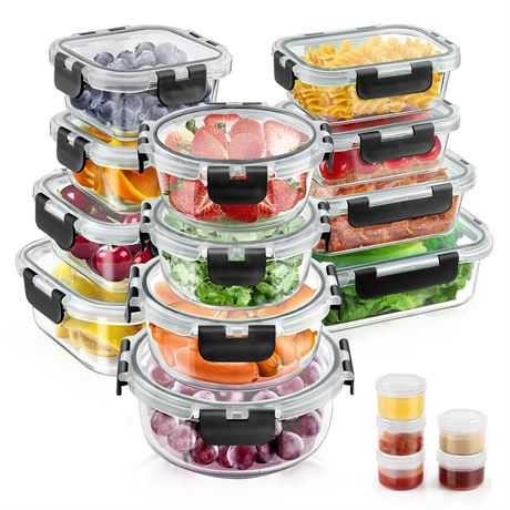 34pcs Glass Food Storage Containers with Lids Set, Airtight Glass Meal Prep