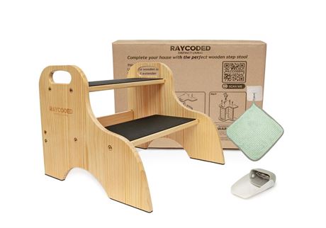 Toddler Step Stool, Wooden 2-Step Stool for Kids, Potty Training Stool with