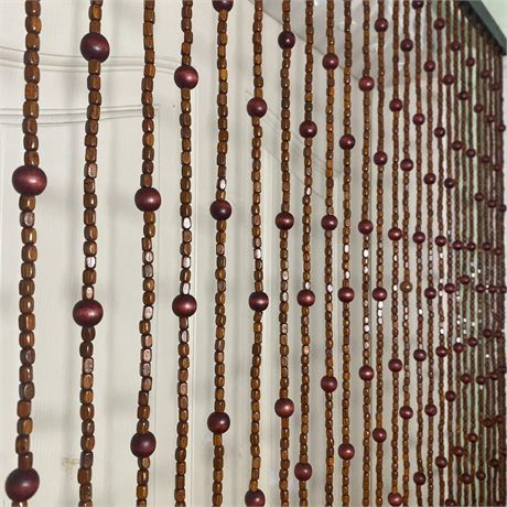 FlavorThings Natural Bamboo Wooden Beaded Doorway Curtain “Boho” 27 Strands 3ft