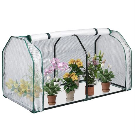 Mini Greenhouse, 48" x 24"x 21.6" PE Cover, Garden Greenhouse with Roll-up