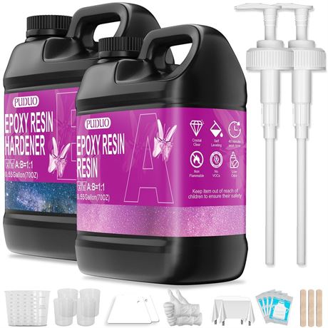 Puduo Epoxy Resin Kit 1.1Gallon，Newly Formulated Crystal Clear Epoxy