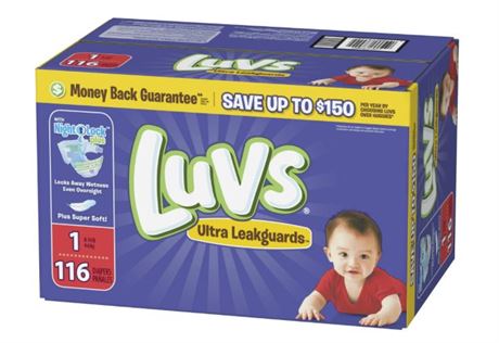 Luvs Pro Level Leak Protection Diapers, Size 1, 116 Count