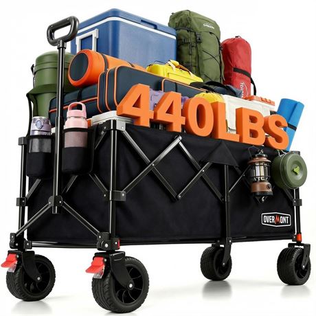 Overmont 46.6" L Extended Collapsible Wagon Cart - 440LBS Heavy Duty Foldable