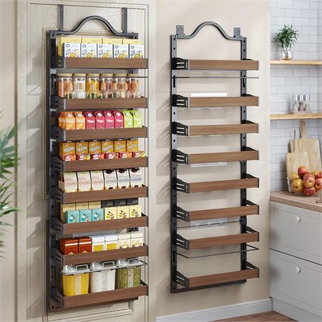 8-Tier Spice Rack Wall Mount, Heavy-Duty Over the Door Pantry Organizer with