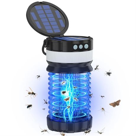 Bug Zapper Outdoor, Solar Powered Mosquito Zapper Outdoor, Rechargeable &