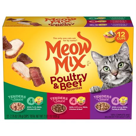 Meow Mix Tender Favorites Poultry & Beef Variety Pack, Wet Cat Food, 2.75 oz