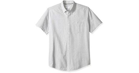 Essentials Men's Regular-Fit Short-Sleeve Pocket Oxford Shirt, Grey, 
XXL