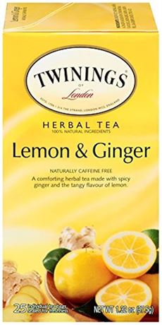 Twinings Lemon & Ginger Individually Wrapped Herbal Tea Bags, 25 Count Spicy