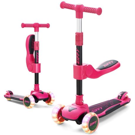 Ziffy 2-in-1 Toddler Kick Scooter, 3-Wheel LED Scooter with Adjustable Height