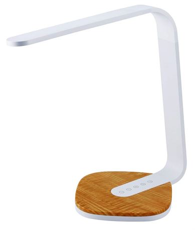 BLACK+DECKER LED Dimmable Desk Lamp with Wood Grain Base,7W, White (VLED1818-BD)