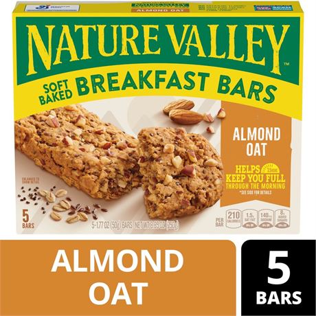 Nature Valley Soft Baked Breakfast Bars, Almond Oat, Morning Snacks, 5 Bars,