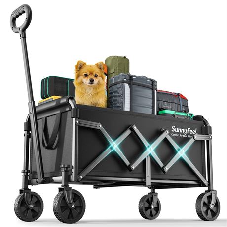 SUNNYFEEL Lightweight Folding Wagon Cart, 350LBS Portable Wagon Carts Foldable