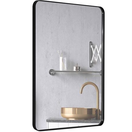 DOHEEM Wall Mirror for Bathroom - Rounded Corner Mirror Black Metal Frame 24" X