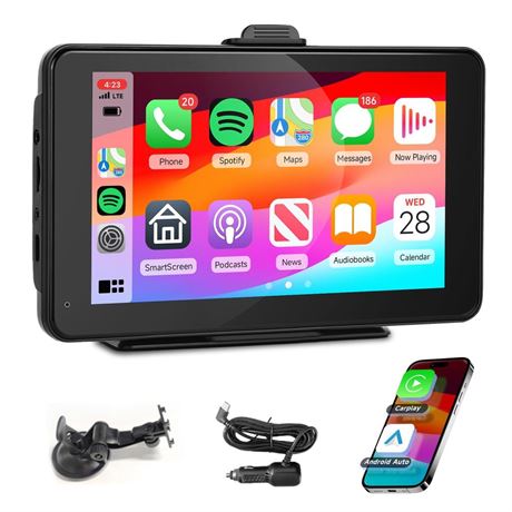 Podofo Wireless CarPlay Screen for Car, 7 inch HD IPS Touchscreen Portable Car