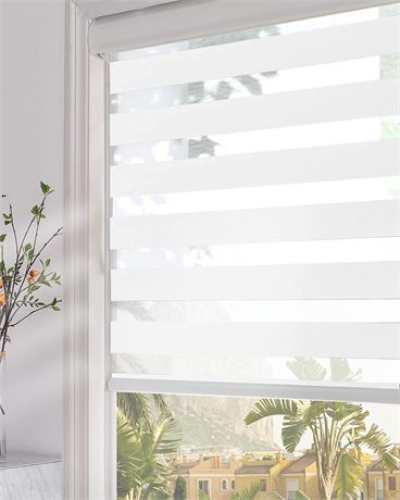 Persilux Zebra Blinds (22" W X 64" H, White) Dual Layer Roller Sheer Shades