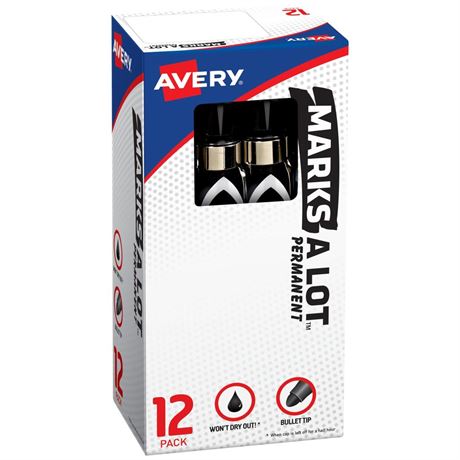 Marks-a-lot Avery Permanent Marker, Large Bullet Tip, Black (24878 )