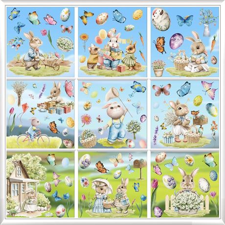 9 Sheets Easter Stickers,100 PCS Easter Bunny Window Clings, Cute Little