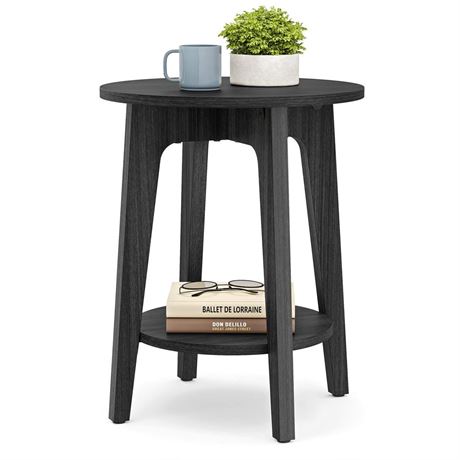 VASAGLE Side Table, Small Round End Table with Lower Shelf, Nightstand for