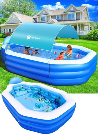 Inflatable Pool with Canopy,2024 Large Inflatable Swimming Pool for