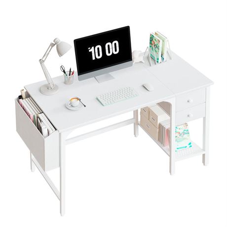 Lufeiya White Small Desk with Drawers - 40 Inch Computer Desk for Small Space