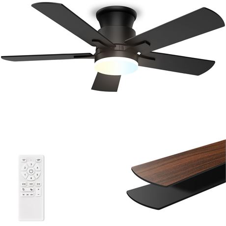 Flush Mount Ceiling Fans with Lights 42 Inch, Remote Control, 3CCT Dimmable, 6