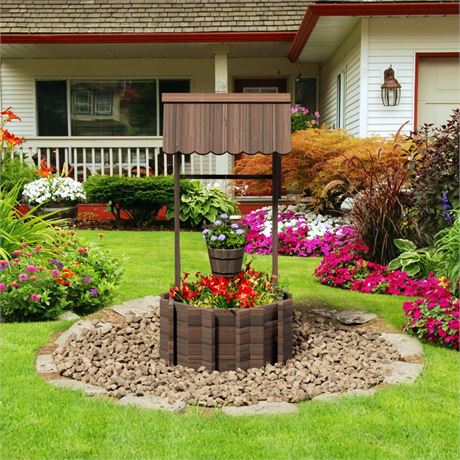 UDPATIO Rustic Solid Fir Wood Wishing Well Planter for Outdoor Plants, 16.5 in