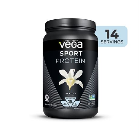 Vega Sport Protein, Plant-Based Vegan Protein Powder, Vanilla Tub (20.4oz, 14