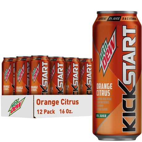 Mountain Dew Kickstart Flavored Juice Drink Energizing Orange Citrus, 12 pack,