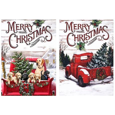 OFRKE 2-Piece Red Truck and Dog Christmas Diamond Painting Kits for Adults, DIY