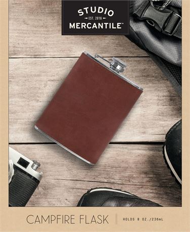 OFFSITE Studio Mercantile Pocket Hip Flask with Brown Leather Sleeve - Light