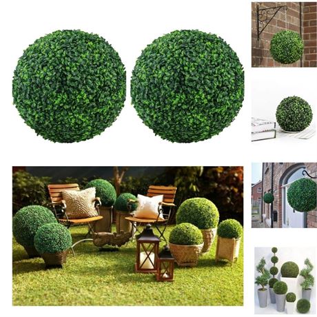 Artificial Plant Topiary Ball 2 PCS 10Inch 4 Layers Faux Round Boxwood