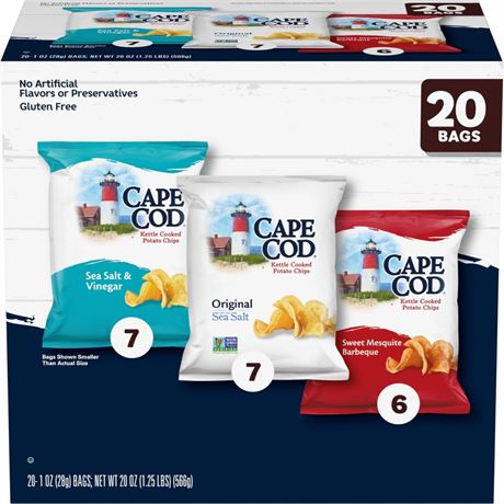 Cape Cod Variety Pack Chips, 20 Count 1 Oz Variety Pack 1 Ounce (Pack of 20)